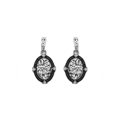 SILVER IVY DANGLE BLACK AND WHITE EARRINGS