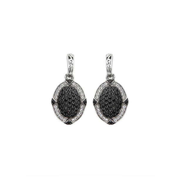 SILVER IVY DANGLE BLACK AND WHITE PAVE EARRINGS