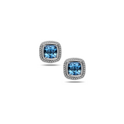 Silver Gemstone and Diamond Stud Earring