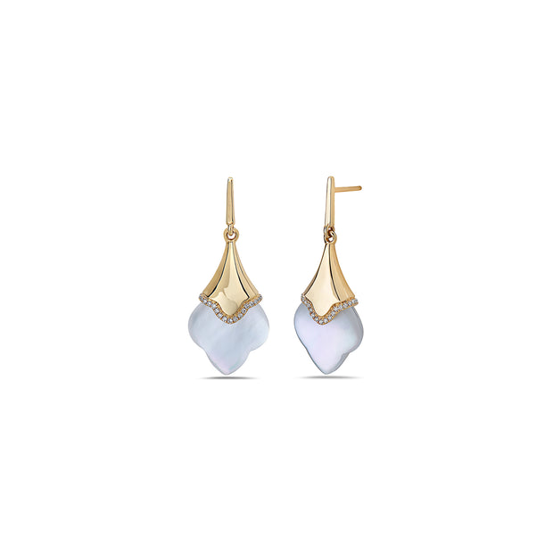 Diamond Clover Pearl Drop Earring