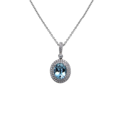 Pastel Diamond Double Halo Oval Reversible Necklace