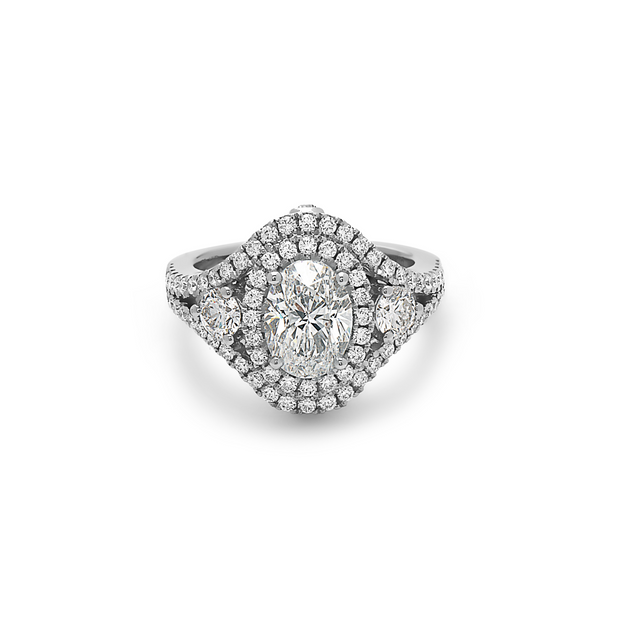 Precious Diamond Double Halo Accented Oval Ring