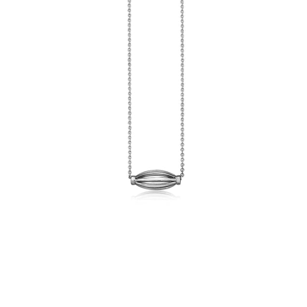 Silver Birdcage Elongated Bead Necklace