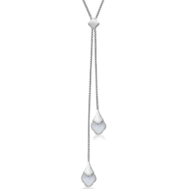 Silver Clover Long Lariat Necklace