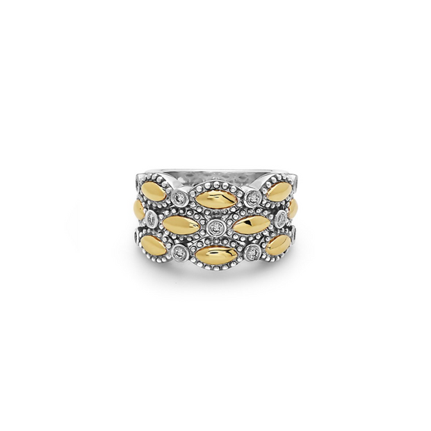 Silver Firefly Diamond Bead Triple-Band Ring