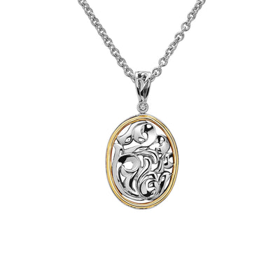 Silver Ivy Two Tone Oval Pendant