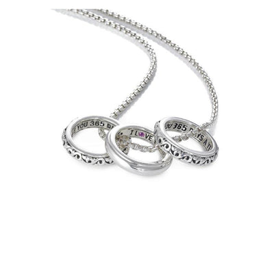 Silver I Love You 365 Days A Year' Three Ring Love Necklace