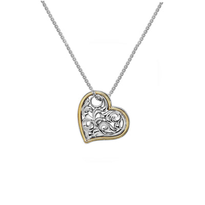 Silver Ivy Two Tone Lazy Heart Pendant