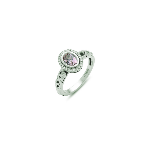 Silver Ivy Gemstone and Diamond petite Oval Ring
