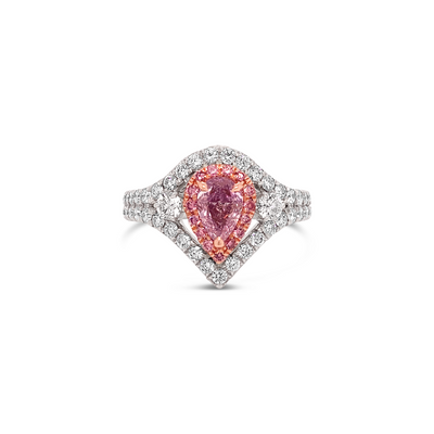Precious Pink Diamond Double Halo Accented Pear Ring