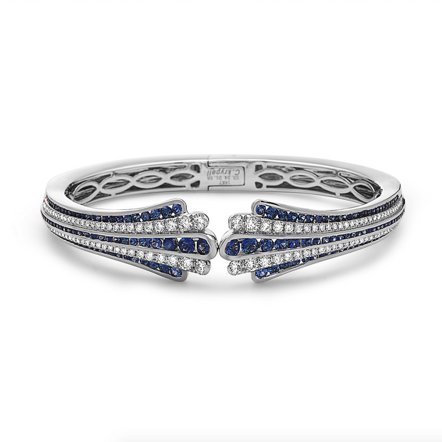 London Blue Topaz and Diamond Bangle Bracelets Pair | Chairish