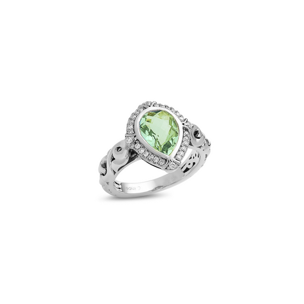Silver Ivy Gemstone and Diamond Pear Ring