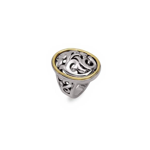 Silver Ivy Two Tone Oval Ring