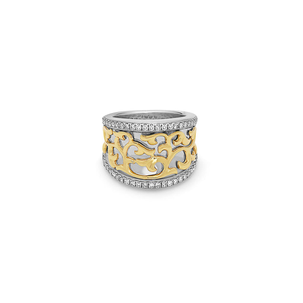 Silver Ivy Lace Concave Saddle Ring