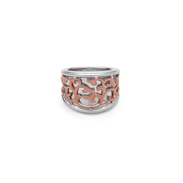 Silver Ivy Lace Concave Saddle Ring